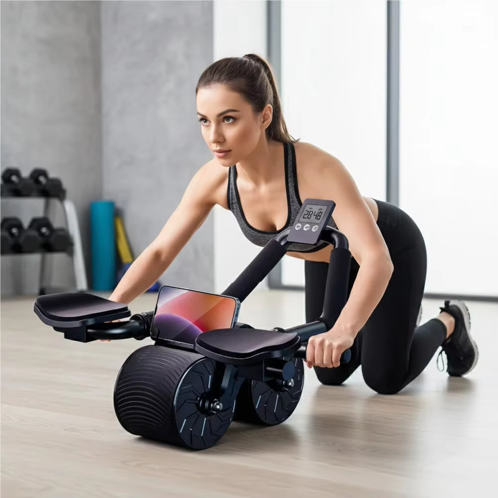 Elbow Support Abdominal Wheel Rebound Wheel Core Anti-Slip Muscle Ab Trainer with Counter Display Fitness Exercise Roller Wheel